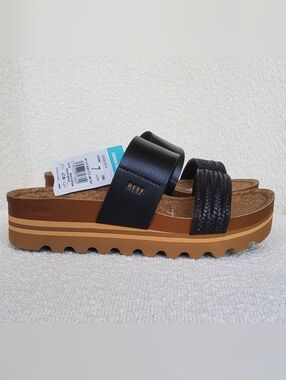 NWT Reef Black and Brown Platform Slide Sandals Cushion Comfort Size 7
